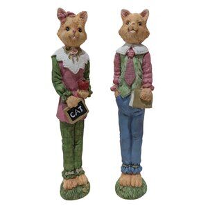 Pair of Adorable Vintage 7.5" School-Themed Resin Cat Figurines